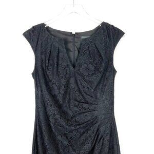 Adrianna Papell Lace Sheath Dress Women's Size 4 Black Ruched Sleeveless Midi